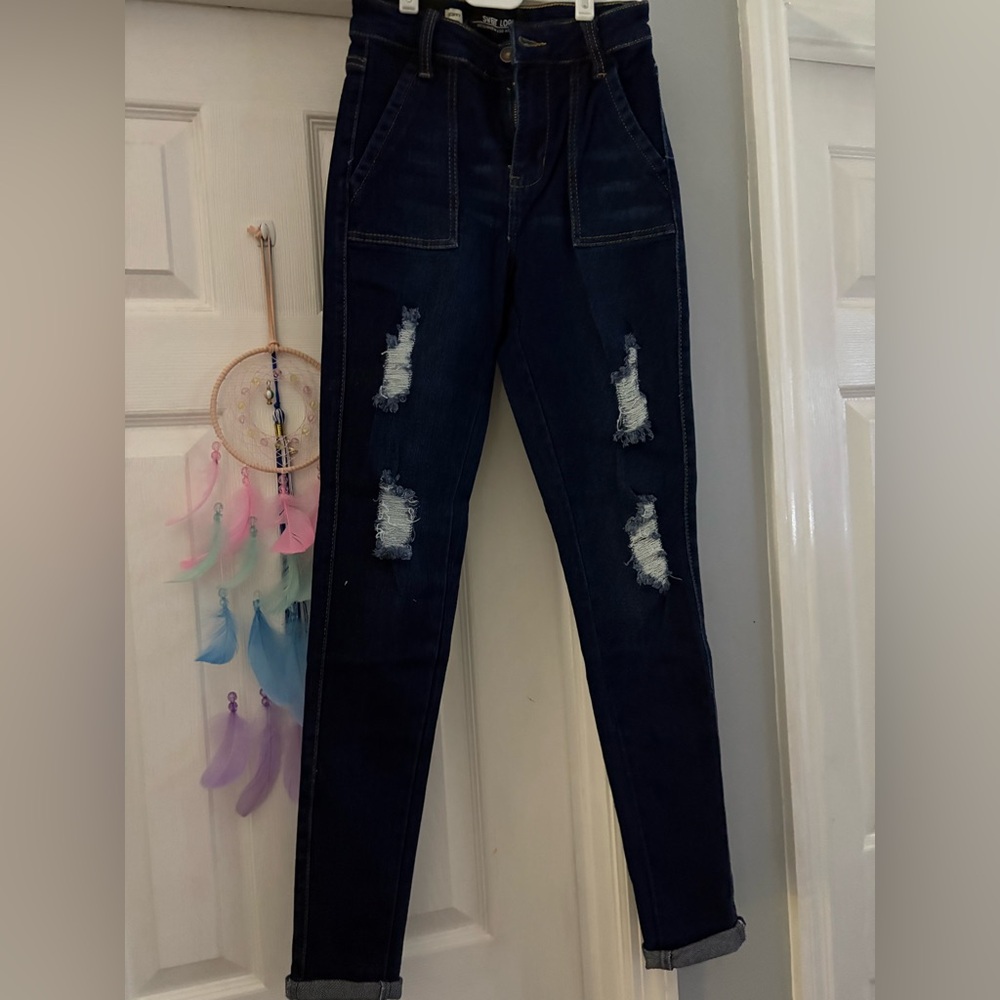 Women’s Dark Navy Distressed Skinny Jeans